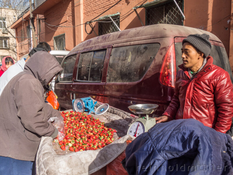 Erdbeerverkäufer in Peking